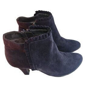 Aerosoles Heelrest NWOT Navy Faux Suede Ruffle Detailed Heeled Bootie Size 7.5M